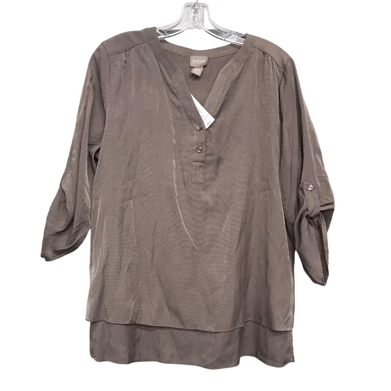 Top 3/4 Sleeve By Chicos In Taupe, Size:M