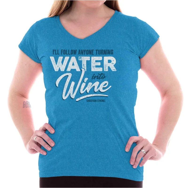 Water Into Wine Junior Fit V-Neck T Shirt