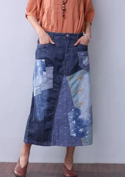 Casual Summer Women Denim Applique Blue Skirt