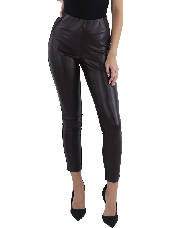 Womens Faux Leather Mid-Rise Ankle Pants