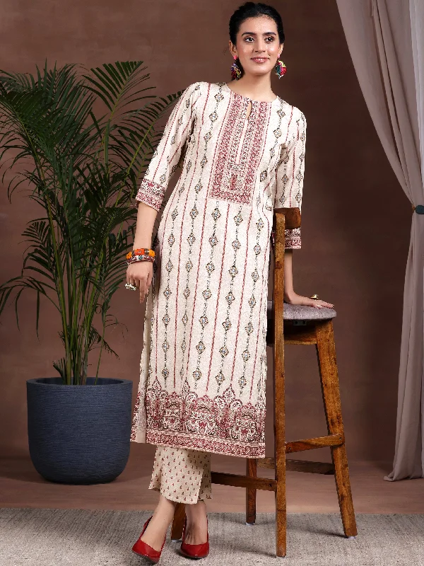 Beige Printed Poly Crepe Straight Suit With Dupatta