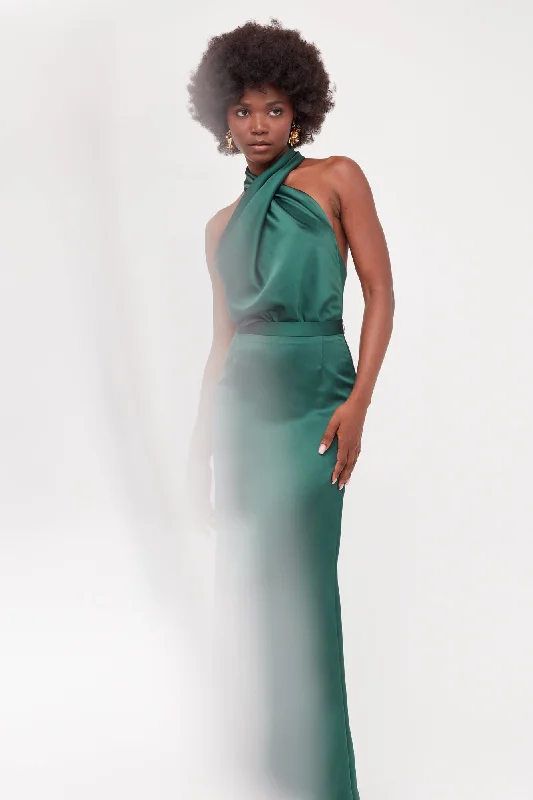 ALIUR Deep Green Maxi Evening Gown