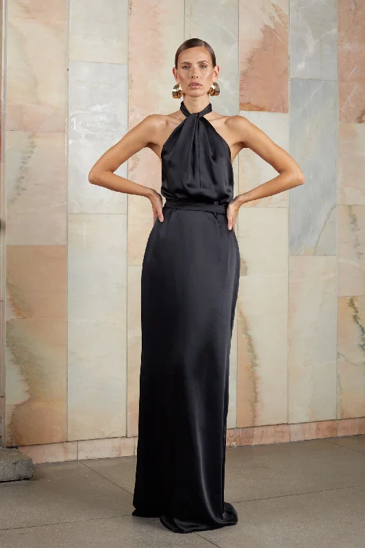 ELONA black maxi evening gown