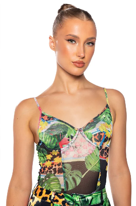 TROPICAL MOOD SLEEVELESS MESH BODYSUIT